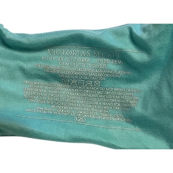 Victorias Secret Lined Demi Bra 32D Aqua Leopard Trim Adjustable Straps Women - Picture 3 of 4